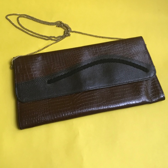 Vintage 80’s brown leather clutch/shoulder purse - Picture 4 of 8